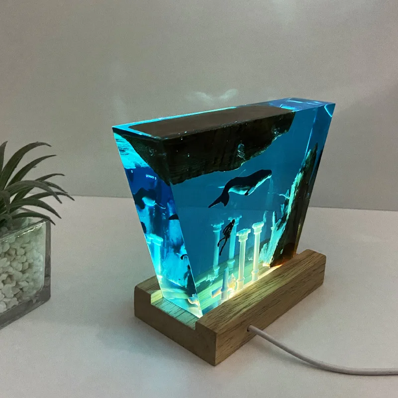 New Roman Column Whale Ocean Atmosphere Night Light Solid Wood Resin Small Ornament Festival Creative Gift