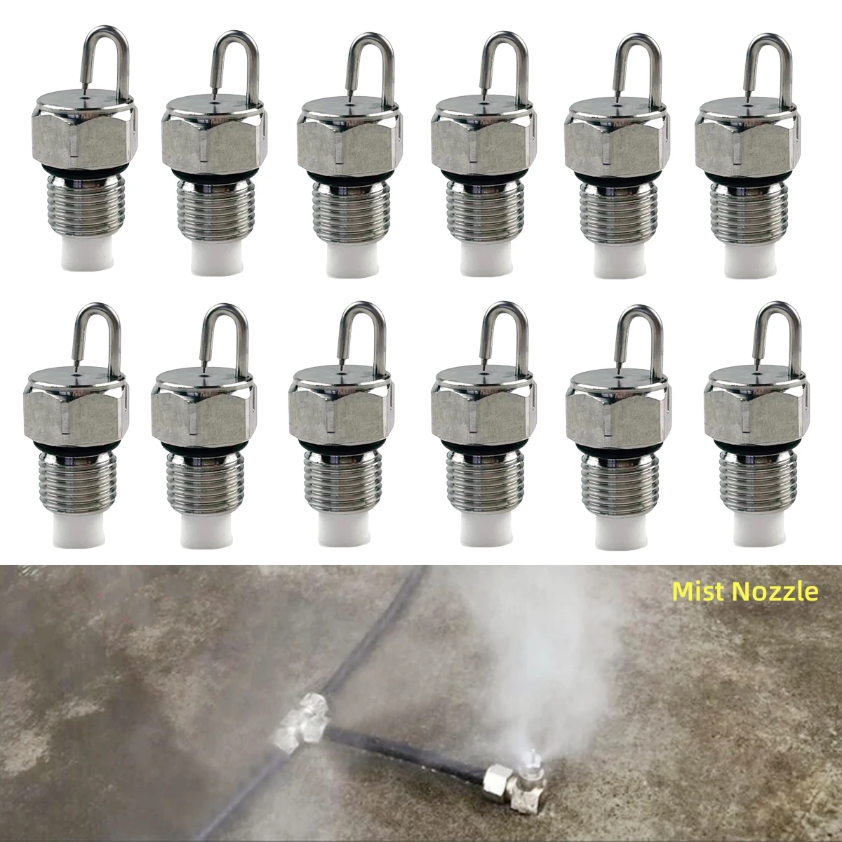 

50Pcs High-Pressure Misting Nozzle with Filter Cotton 1/8" Male Thread Ruby Impact Needle Atomization Humidification Mist Nozzle