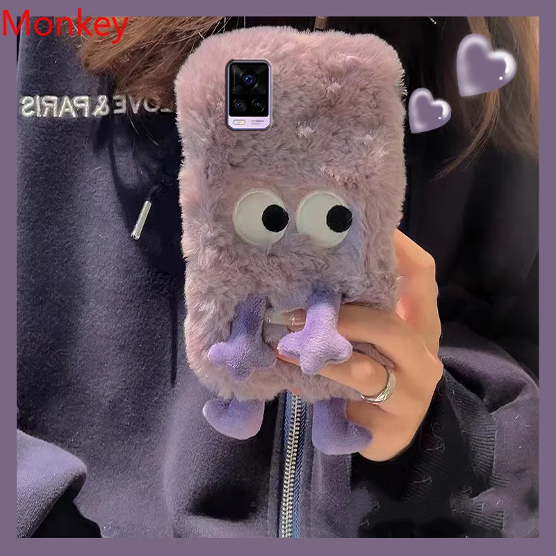 Korean Cute Cartoon Fuzzy Plush Phone Shockroof Case For VIVO Y22 Y21 Y31 Y33S Y35 Y76S Y15A Y77 Y16 Y02S V25 V23 V21 V20 V15 S1