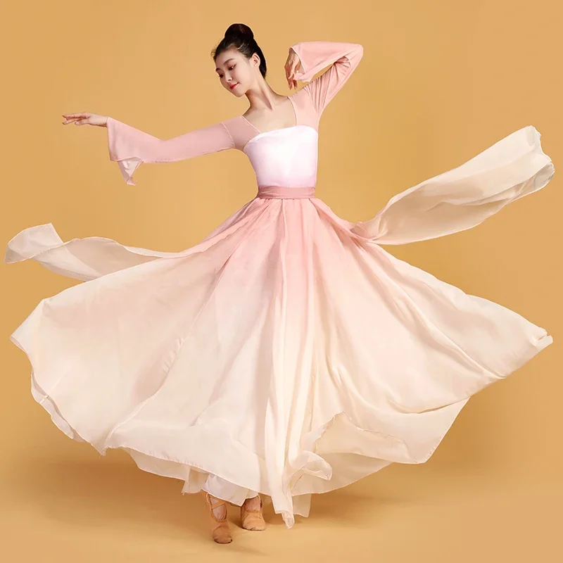 

Classical Dance Costume Women Practice Clothes Chinese Dance Clothes Stretch Slim Pink Dress Stage Performance Clothes
