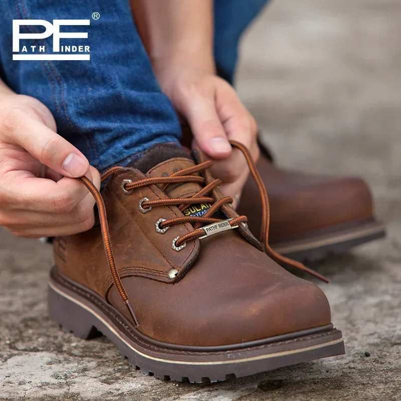 Pf Vintage Men's Genuine Leather Motorcycle Boots Flats Work & Safety Shoes Ankle Western Boots Non-slip Goodyear-Weld
