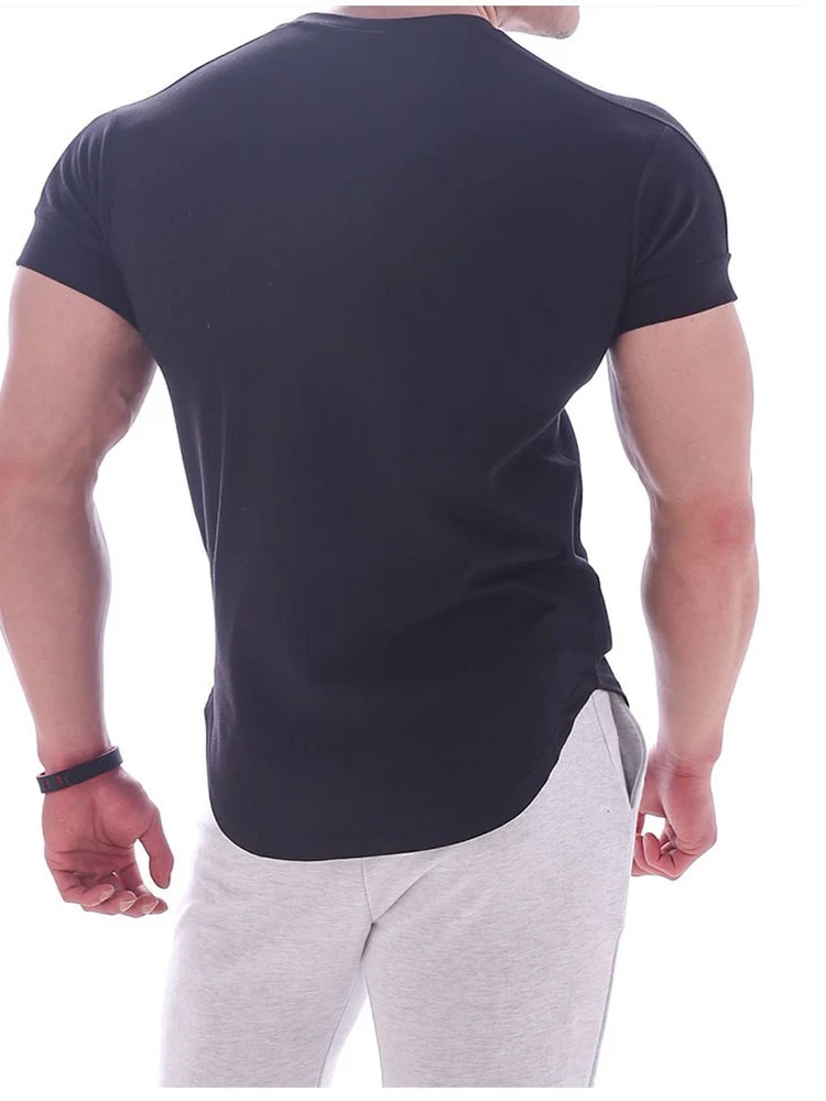 Men's Fitness Training T-Shirt Short Sleeve Quick Dry Breathable Elastic Sport Tight Fit Arc Swing Sleeveless round Neck T-Shirt