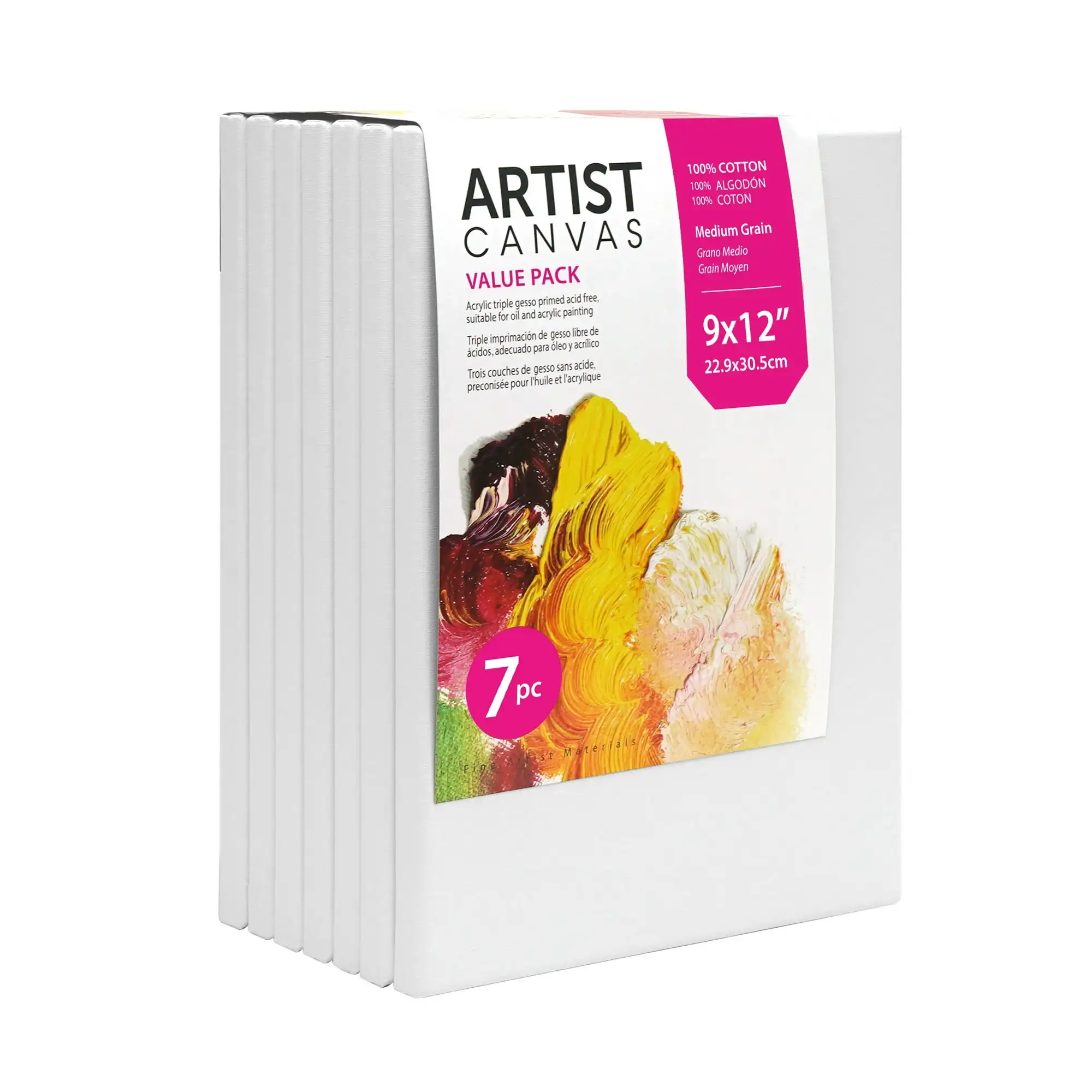 

(4 pack) Studio Stretched Canvas, 9"X12", 7 Pack, 100% Cotton Acid Free, White, Academic Canvas, For All Skill Levels