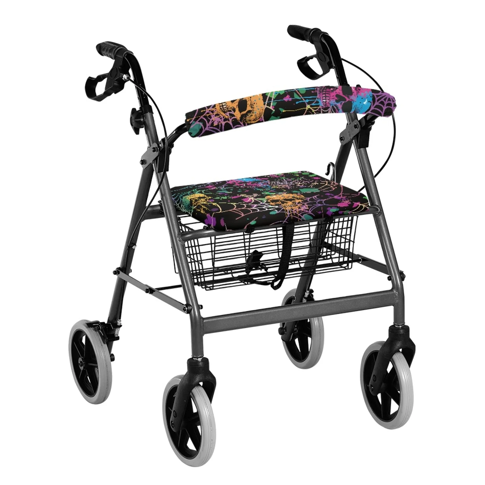 Coloranimal Skull Spider web 2PCS Rollator Walker Seat and Back Polyester Rollator Walker Seat Cover for Unisex