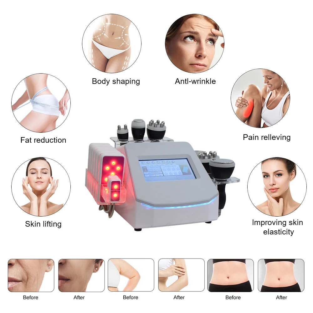 AOKO 7 IN 1 120 K Cavitatie Schoonheid Machine Anti Cellulite Vetverbranding Vacuüm Massage Gezicht En Ogen Lfiting Lichaam vormgeven Spa Apparaat