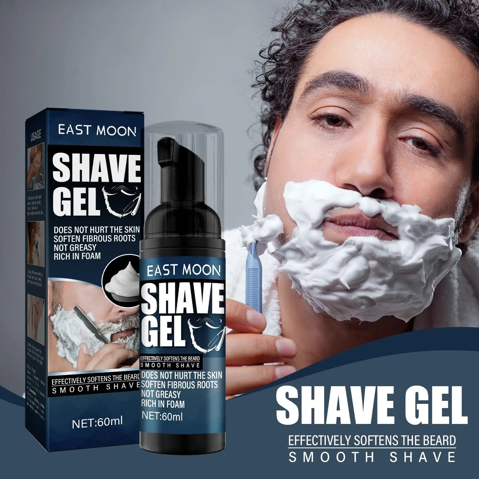 60ml Men Shaving Mousse Shaving Cream Smooth Soft Foam Moisturizing Skin for Beard Thick Comfortable Barber Mild Shaving Gel