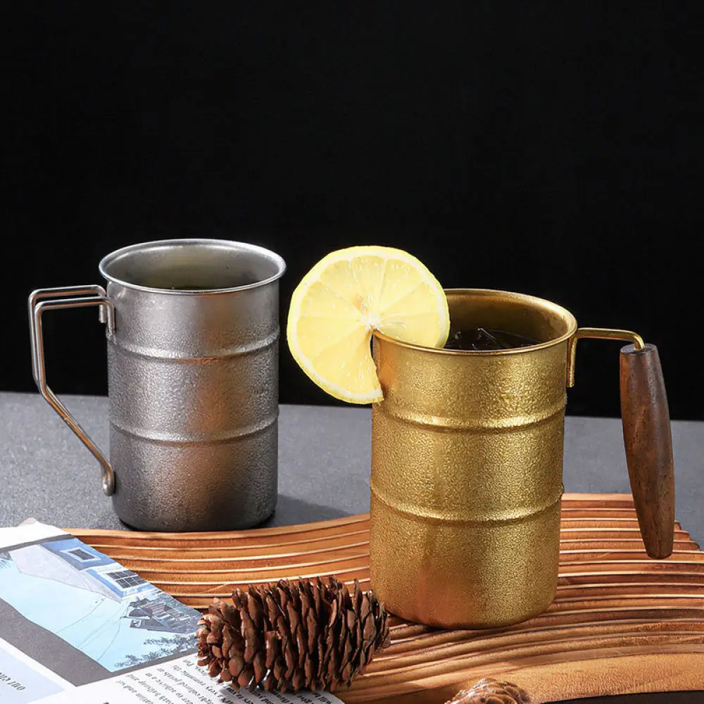 Rustic Metal Coffee Mug With Wood Handle Stainless Steel Camping Cup Outdoor Travel Beverage Container For Pinsaichu Home