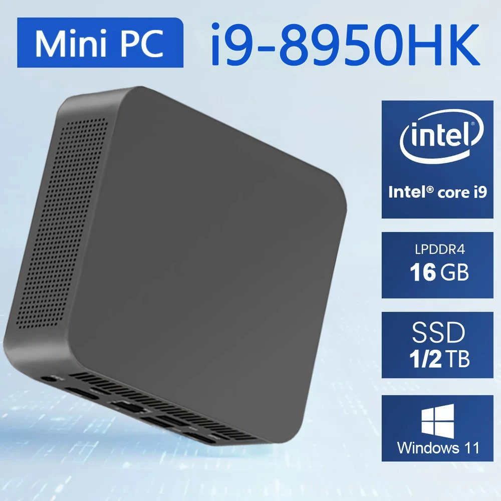 

2025 Intel Core i9 8950HK Gaming Mini Computer Windows 11 Pro 16GB DDR4 1TB 2TB M.2 SSD WiFi 6 UHD Graphics Mini PC