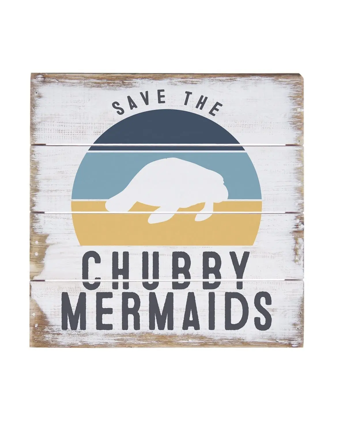 

JINHEQIAO Interesting Metal Tin Sign Save The Chubby Mermaids - Rustic Farmhouse Tin Signss - Manatee Wall Art Print - Ocean The