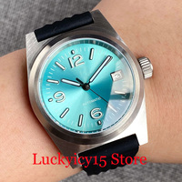 38MM Tandorio Automatic 24 Jewels NH35 Movement Men Watch 20ATM Green/Blue Sunburst Dial Luminous Sapphire Crystal Rubber Strap