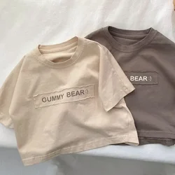Baby Girls Boys Short Sleeved T-shirt Kids Letter Top Tees Toddler Loose Pullover 2025 Summer 1 To 8Yrs Children's Clothing