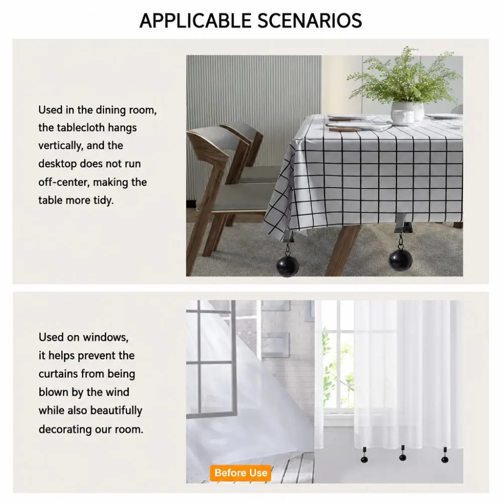 4pcs Solid Metal Ball Tablecloth Weights Clips Windproof Heavy Duty Curtain Drape Holder Table Cover Pendant Clips Home Dining