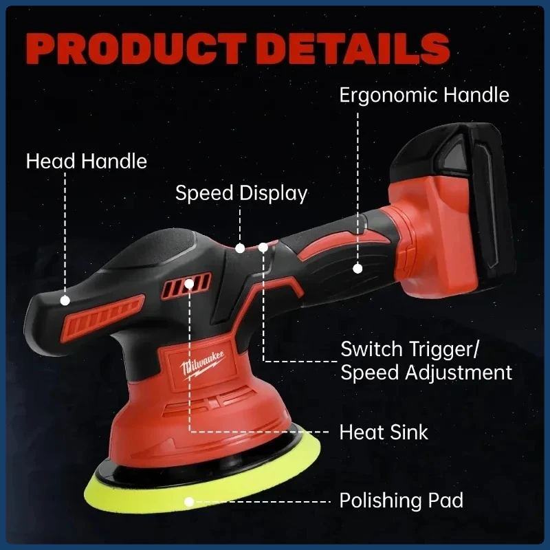 밀워키 무선 8단 디지털 디스플레이 전기 폴리셔 자동차 왁싱 폴리싱 기계 리튬 18V 배터리