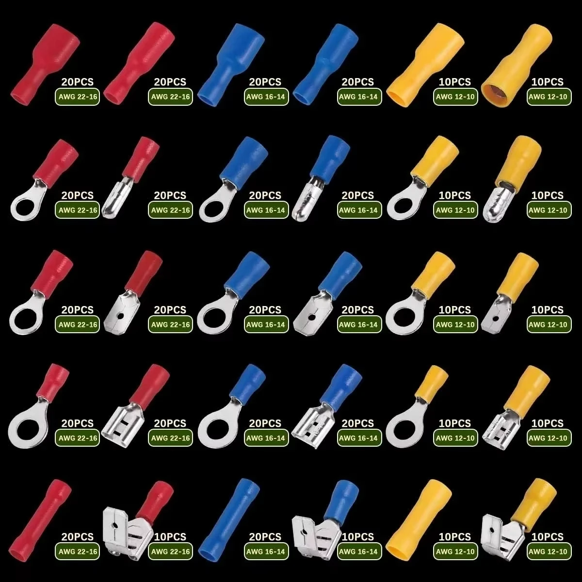 Automotive Insulated Electrical Wire Connector Kit Assorted Male Female Spade Ring Fork Butt Crimp Terminals  Lugs Set for Cable