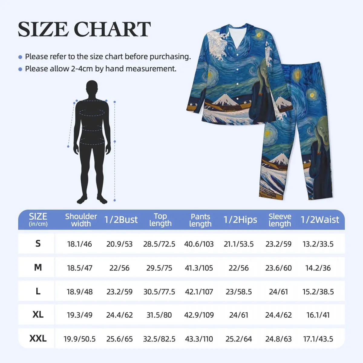 Van Gogh Starry Night Sleepwear Autumn The Great Wave Vintage Oversized Pajama Sets Men Long Sleeve Kawaii Room Design Nightwear