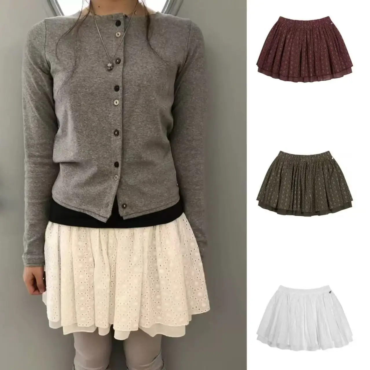 Retro cintura elástica bordado oco para fora emagrecimento a linha saia inchado versátil para todas as estações jovens