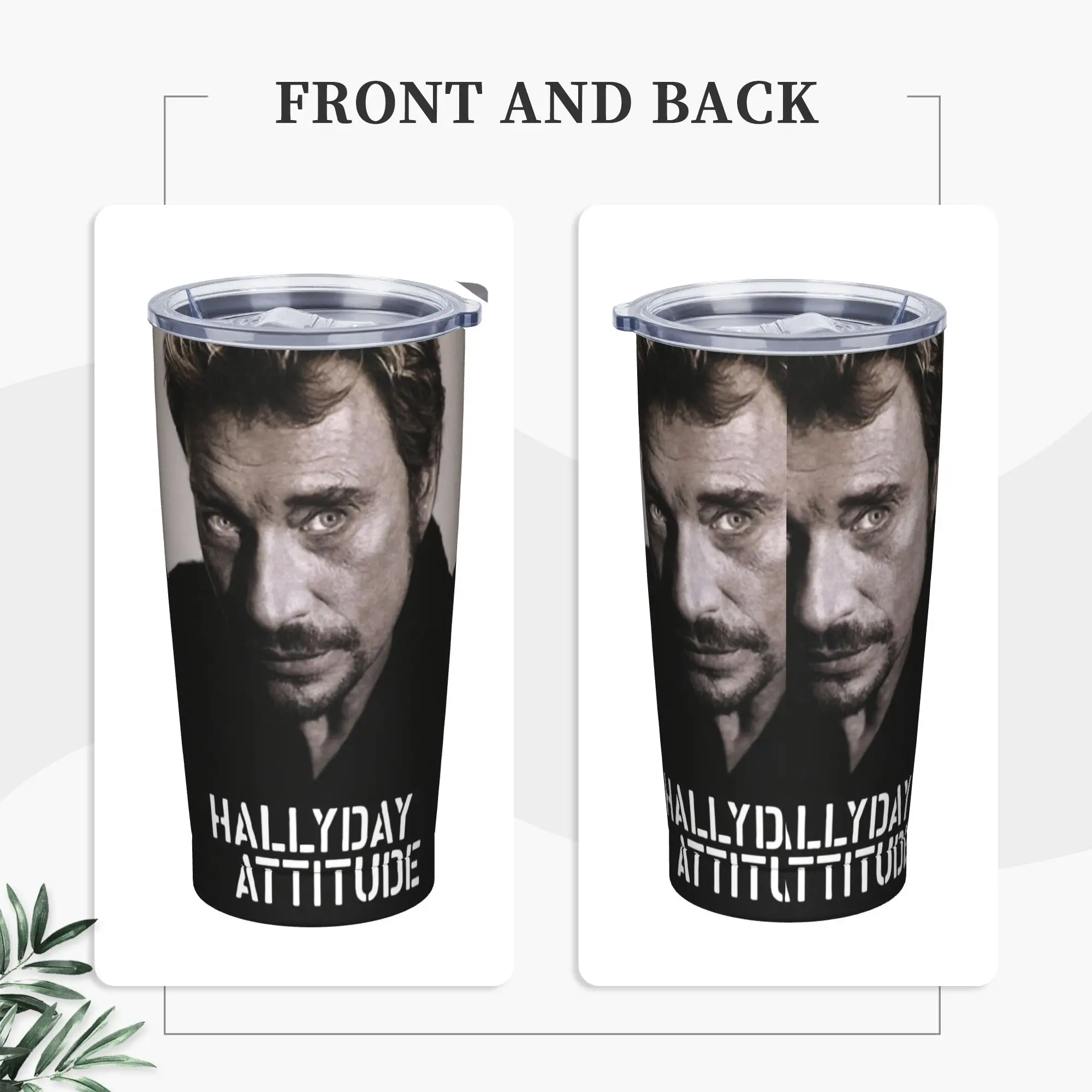 Johnny Hallyday Tumbler Vacuum Insulated Rock French Singer Coffee Cups Stainless Steel Office Home Mugs Hot Cold Drink, 20oz