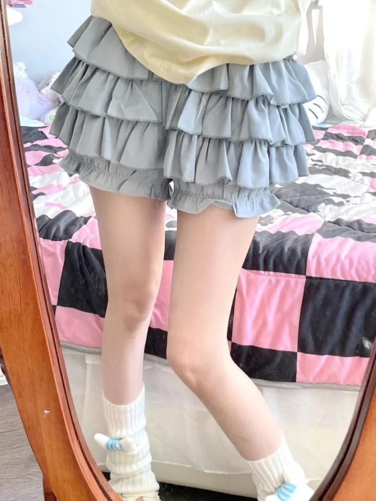 DEEPTOWN Kawaii Lolita Skirt Women Ruffle Layered High Waist Cutecore Mini Skirt Shorts Harajuku Japanese Style Soft Girl