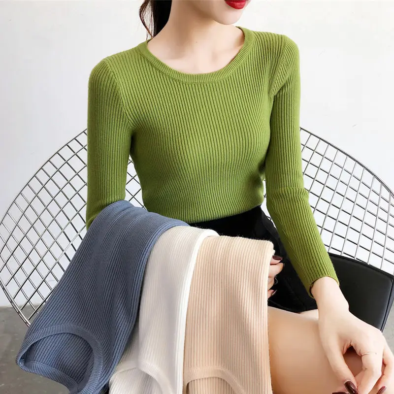Pullovers Women Sweater 2025 Casual Short round-neck Base Shirt Elastic Spring Autumn Thin Knitted Sweater women's Clothing