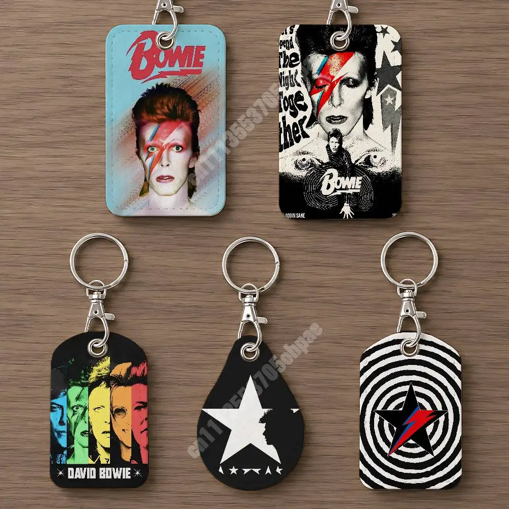 D-David B-Bowie The Chameleon Of Rock Leather Keychain Card Holder for Airtag & Access Cards Modern Bus Pass