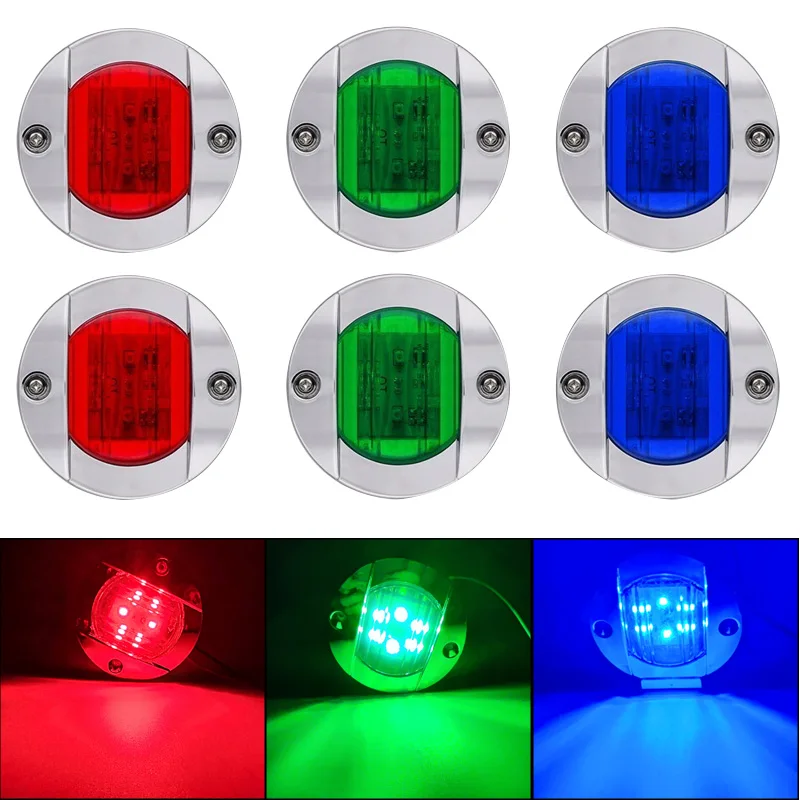 2PCS Blue Red Green LED Boat Navigation Light 12V Waterproof Sailing Signal Lamp Marine Yacht Warning Light Side Marker