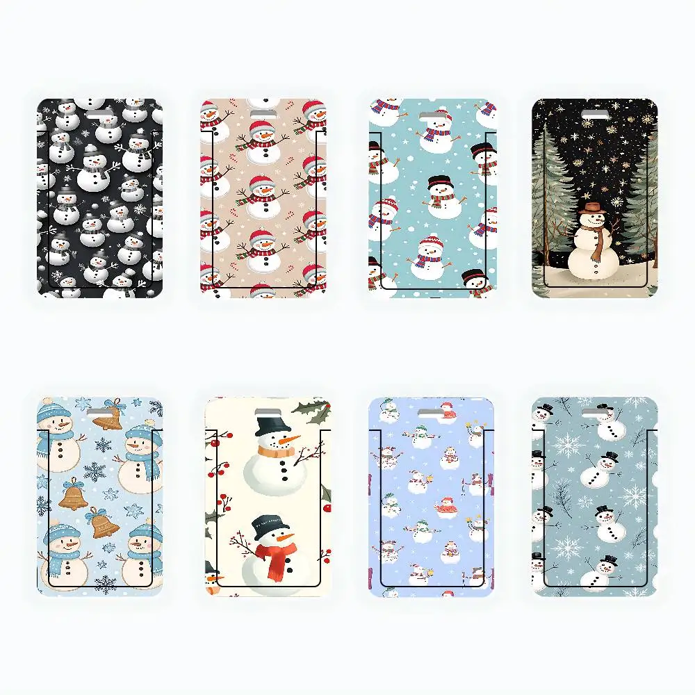 Christmas Snowman ID Card Holder Cute Badge Holder PVC Card Cover With Clear Window For Student Office Bus Card