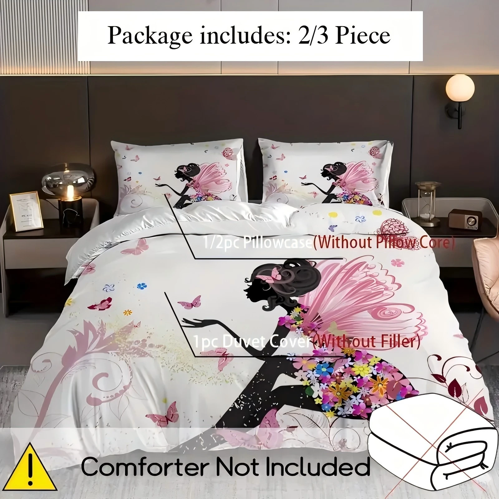 Butterfly Fairy 3D Printed Quilt Cover Sets Cute Elegant Gorgeous Simple Duvet Cover Pillowcases Soft Home Textiles Bedding Set