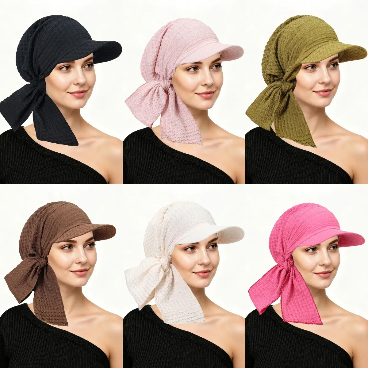 Wide Brim Hat Outdoor Sun Protection Breathable Headscarf Beanie Women Muslim Hijab Bonnet Visor Lace Up Back Headwear Bandanas