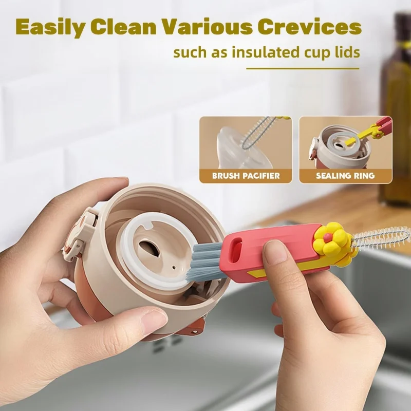 1pcs Petals Three-in-One Cup Cover Brush Soybean Milk Machine Brush Household Multifunctional Gap Cleaning Brush Cup Mouth Brush