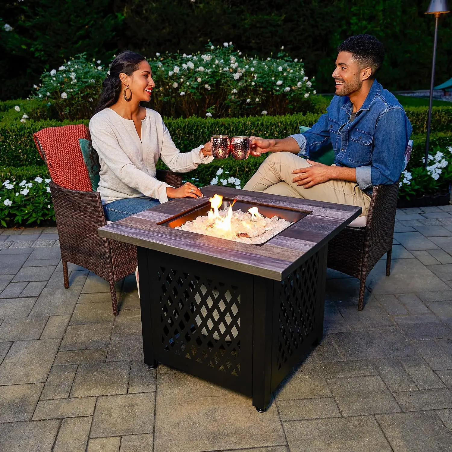 Gas Fire Pit Table, Steel, Black, 30 Inch 50,000 BTU Stainless Burner, Push Button Ignition, Hidden Control Panel, Custom