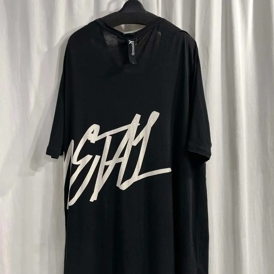 TOP-YAMAMOTO ® Black Letter Print Short-Sleeved T-Shirt - Loose Round Neck for Men and Women - High-Quality Pure Cotton - Trendy