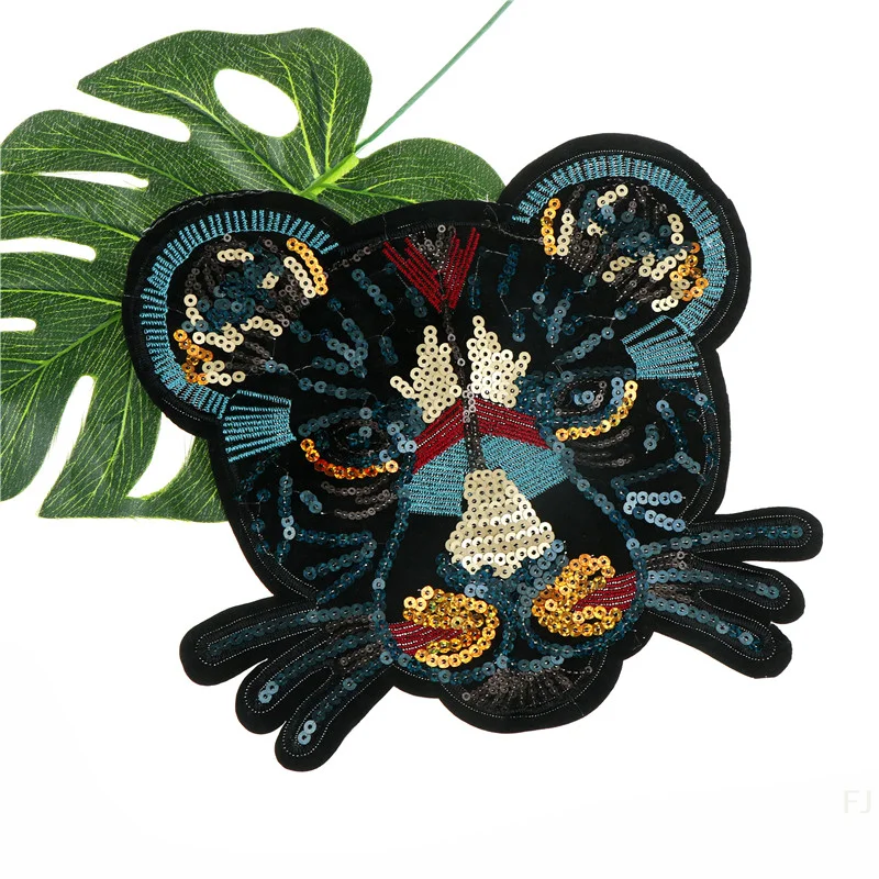 [YU]Leopard head sequin embroidered fashion applique sew on patch diy clothe