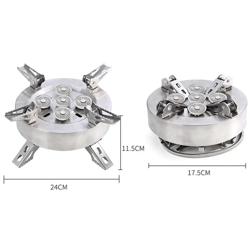 Kempingowa kuchenka gazowa o mocy 12800 W, składana, przenośna, wiatroszczelna kuchenka kempingowa z 5 głowicami