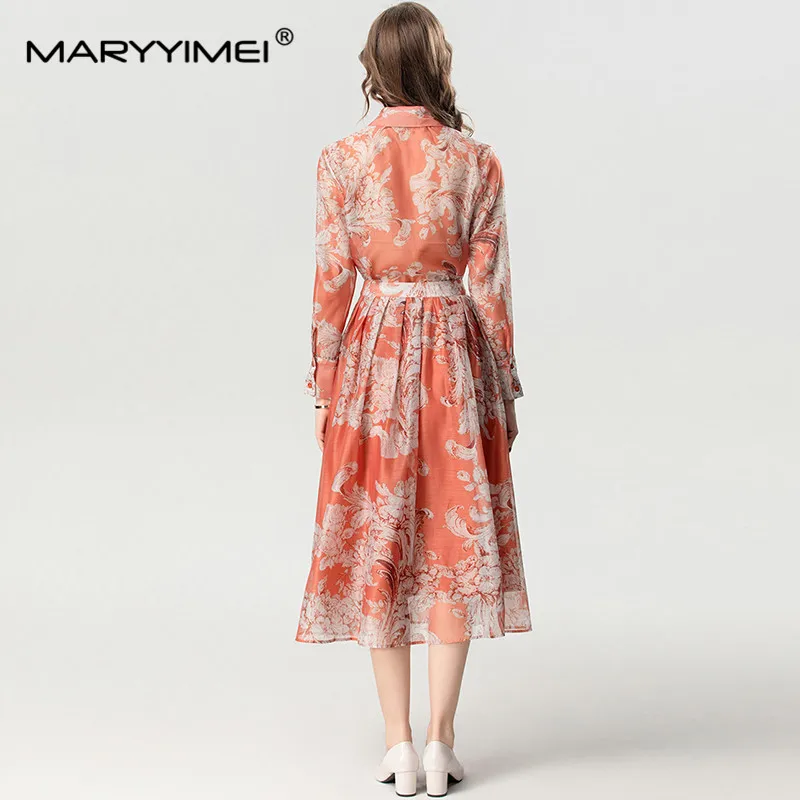 MARYYIMEI-Jupe trapèze en cristal à simple boutonnage pour femme, col rabattu imbibé, imprimé vintage, automne et hiver, ensemble 2 pièces