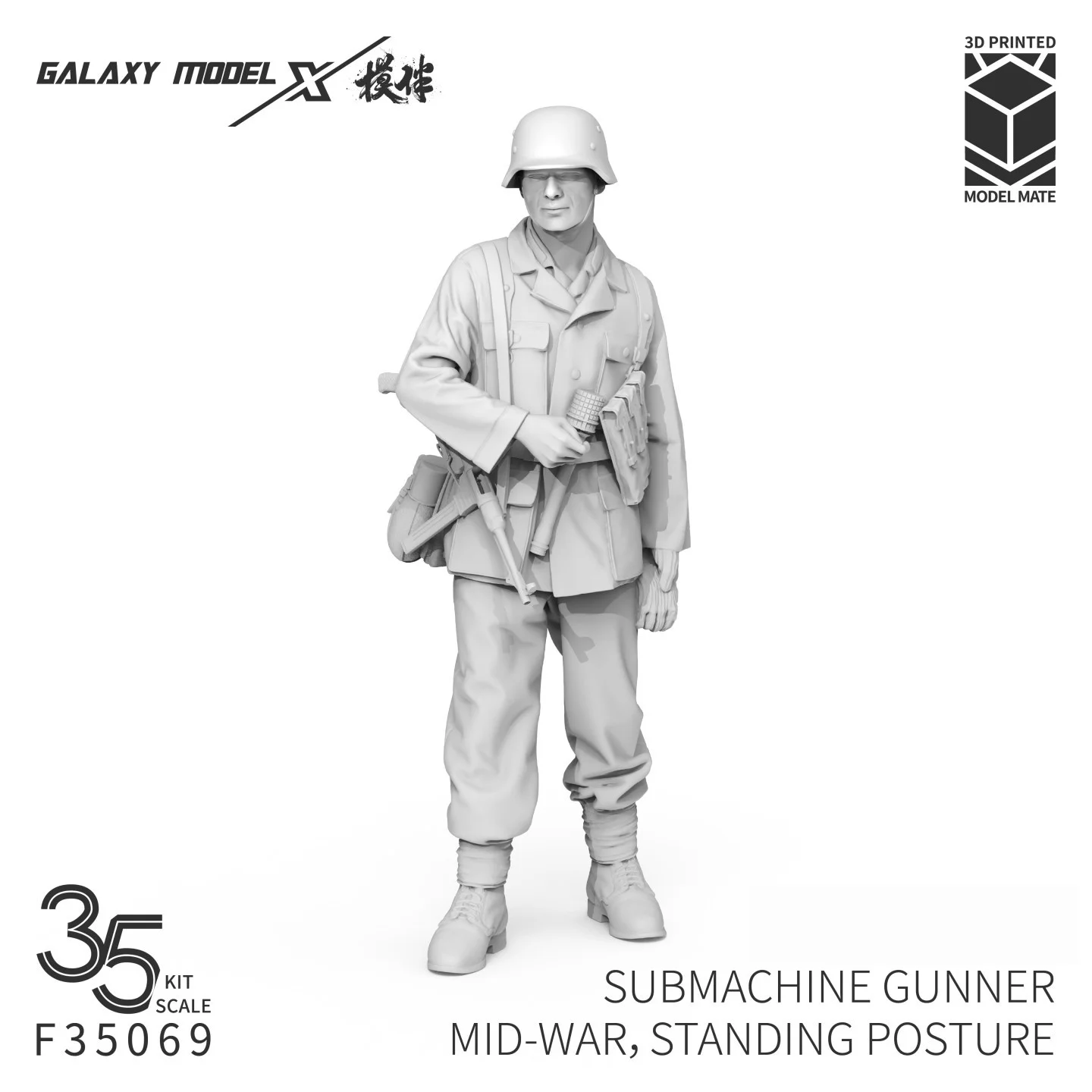 Galaxy F35069 1/35 Submachine Gunner, Mid-War Standing Posture 3D PRINT PARTS
