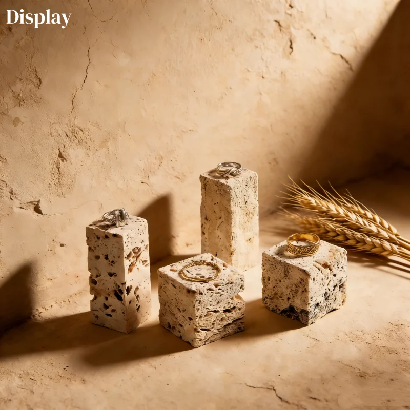 

Natural Marble Rock Jewelry Prop, Stone Hole Display Stand, Photography Background for Ring Earring Necklace Showcase