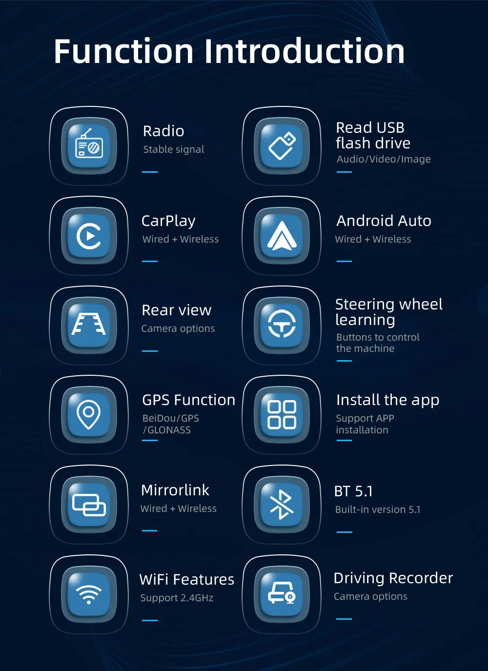 RV 10.1 "1Din رباعية/Octa Core أندرويد 13 راديو السيارة Carplay WIFI GPS BT 4G مشغل سيارة USB DSP 32EQ أضواء ملونة ستيريو السيارة #6