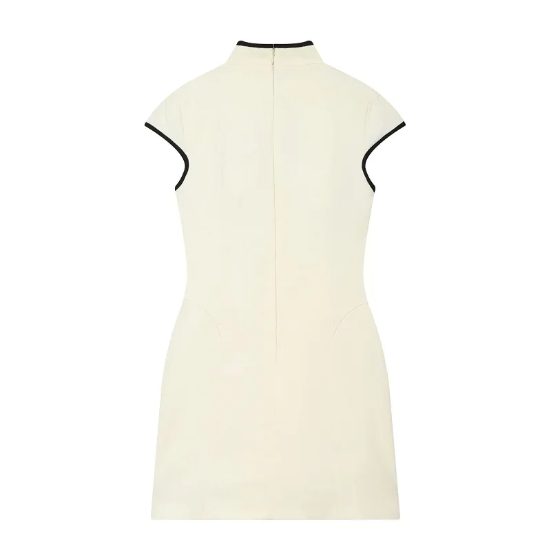 MUJER Ausgeschnittene kurze Kleider für Damen, Sommer-Minikleid im Kontrast-Stil, Partykleider im chinesischen Stil, ärmellose Kleider für Damen – Detail 3