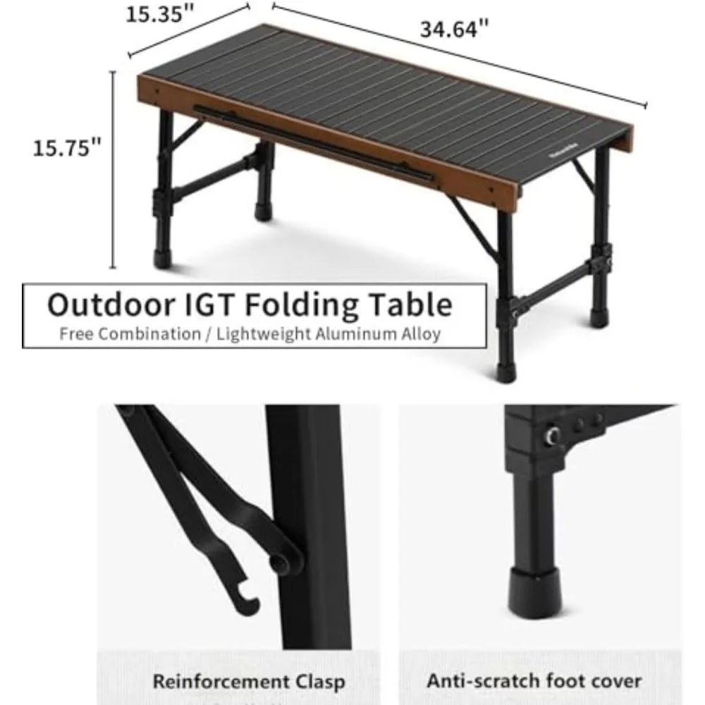 Picnic Table, Fold Up Lightweight, Aluminum Alloy+Wood, Carry Bag, Folding Square Table, Camping Table