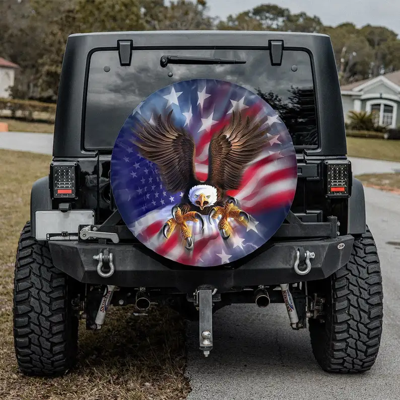 

Camper Spare Tire Cover, Flag of The United States Spare Tire Cover With Or Without Backup Camera Hole, Gift For Car Lover