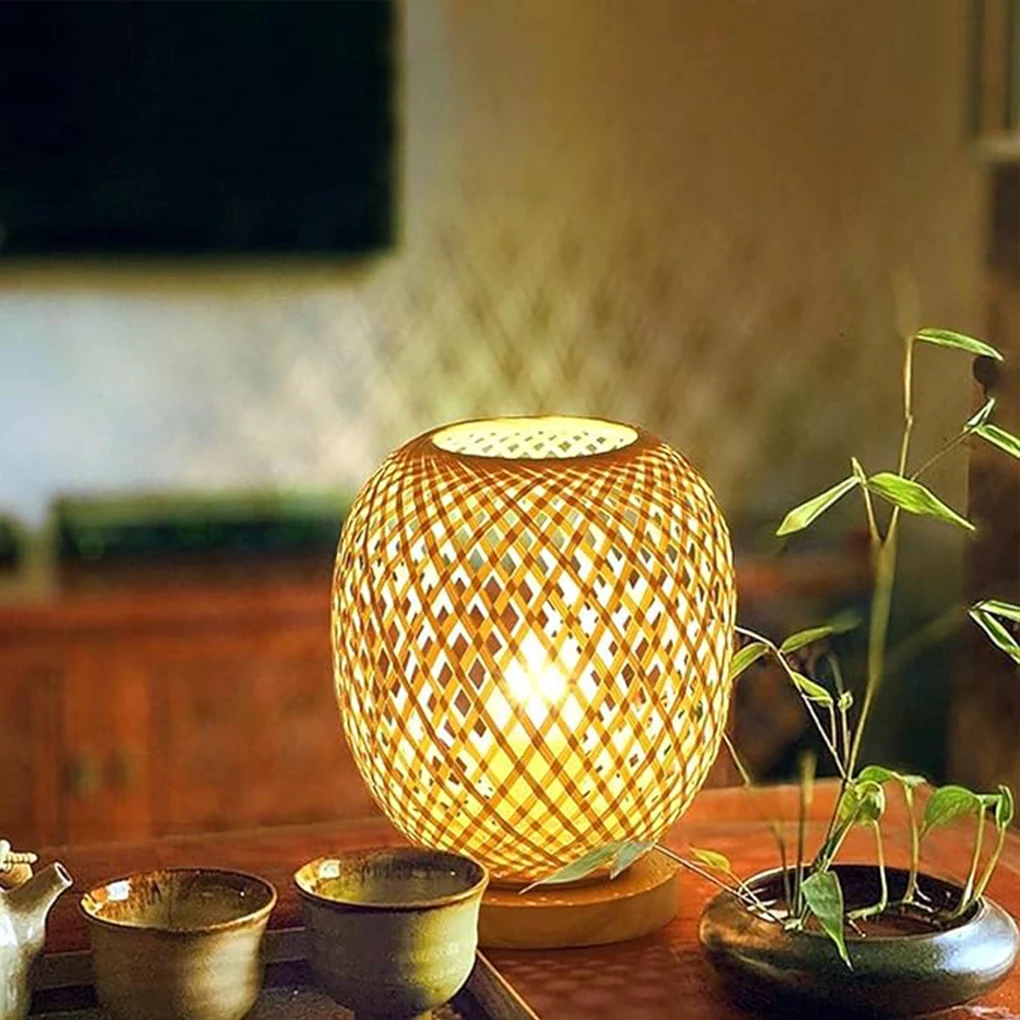 Wood Bedside Lamp Mood Light For Bedroom Handmade Bamboo Table Lamp For Tranquil And Peaceful