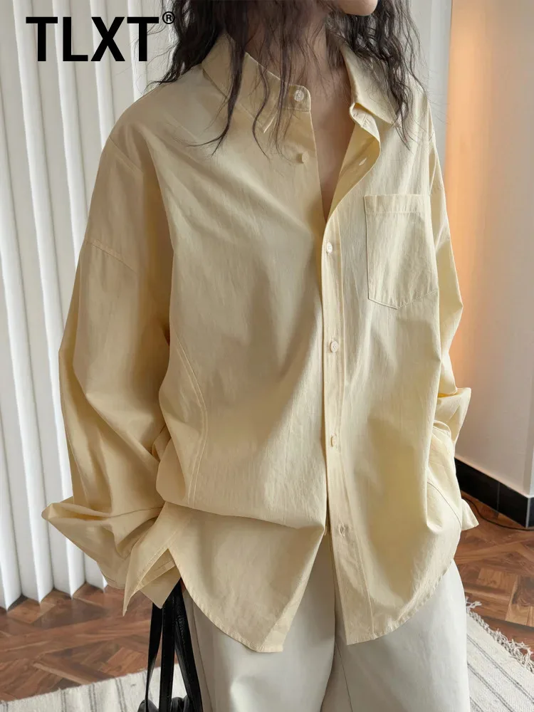 

TLXT Elegant Women's Minimalist Solid Shirts Lapel Single Breasted Long Sleeve Commute Shirts Female Summer 2025 New XK1327