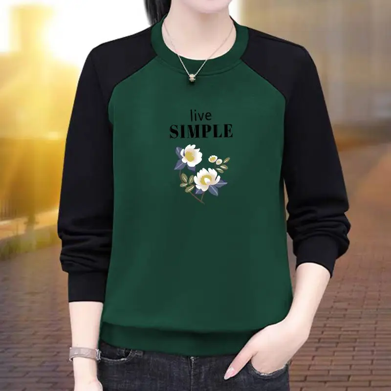 Women's Printing Autumn Winter Flocking Letter Headed Lantern Long Sleeve Geometric Round Neck Plant&Flowers Office Lady Tops