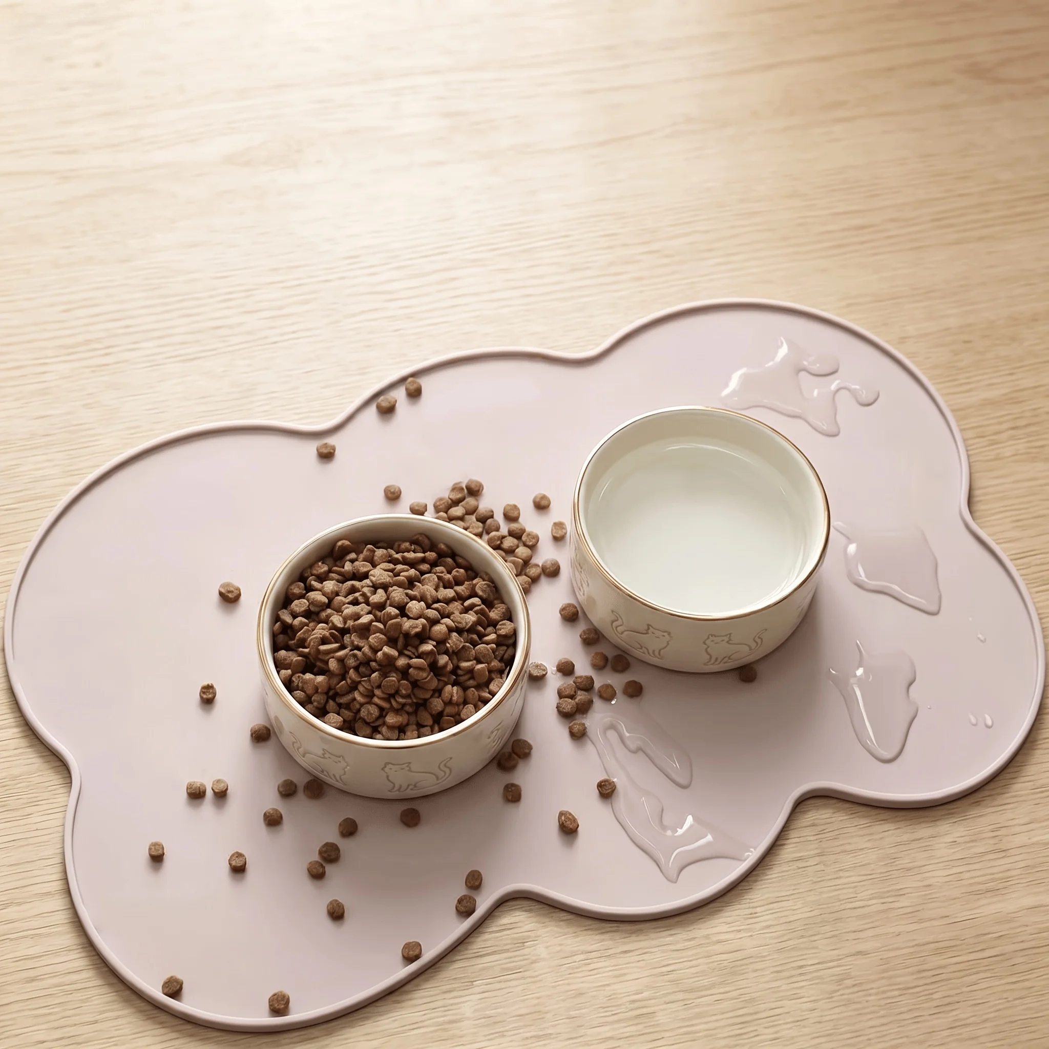 Silicone pet meal mat, leak proof and anti slip feeding mat for dogs and cats, oval bowl mat
