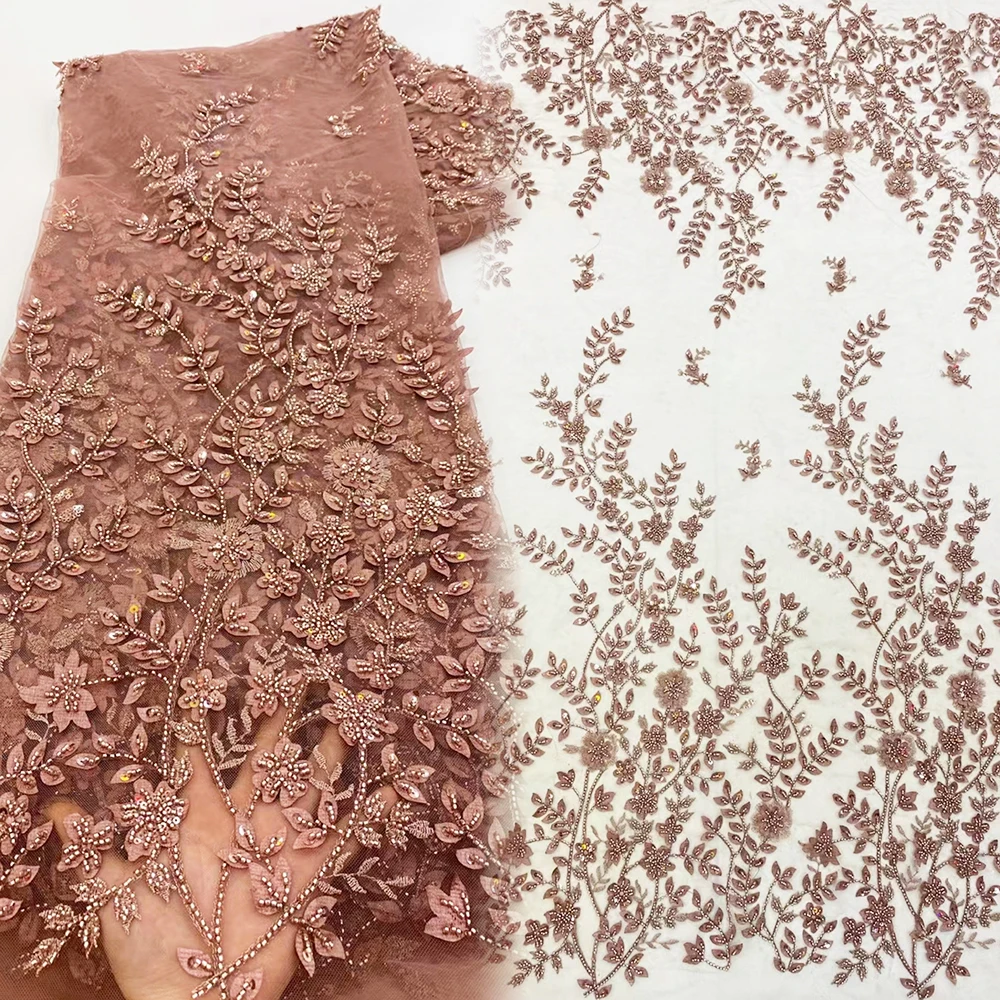 

Sinya Bridal African Nigerian Luxury Sequins Beaded Lace Fabric High Quality French Tulle Embroidery 3D Applique Lace For Dress