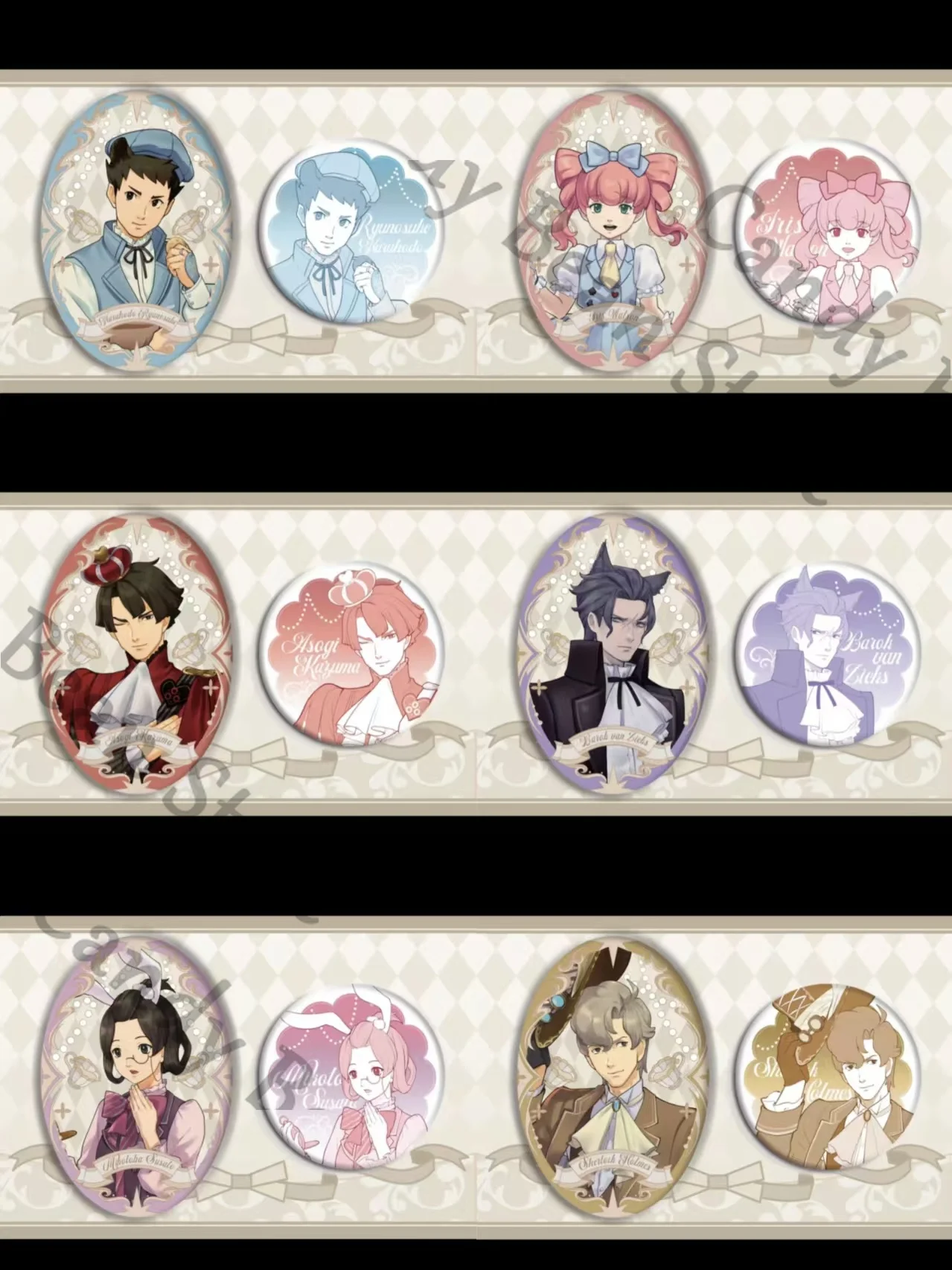 Badge en fer blanc, emblème, broche de dessin animé, cadeau pour cosplay Anime Ace Attorney Ryunosuke Naruhodo Barok Van Zieks Asōgi Kazuma Iris Watson
