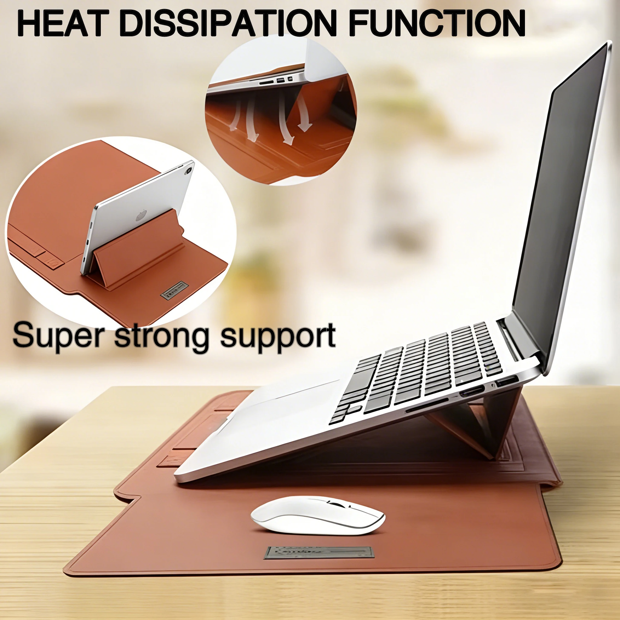 Suitable for laptops with sizes 12, 14, 15, and 16, ultra-thin non-magnetic portable leather case computer cooling bracket