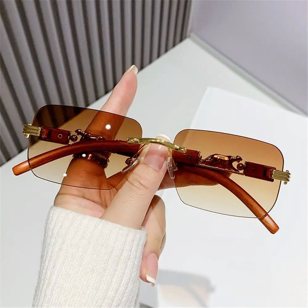 

UV400 Rimless Cut Edge Sunglasses Metal Temples Unique Rectangle Sun Glasses Cool Summer Traveling Eyewear for Women & Men