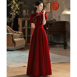 New Chinese Style Red Velvet Qipao Engagement Wedding Bridal Dress Traditional Mandarin Collar Cheongsam Oversize 3XL Vestidos