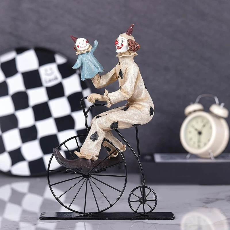 Creatives Clown Circus Statues, Clown Ornaments Home Decor Resin Sculpture, Handmade Crafts Collectible Art Figures-A Durable